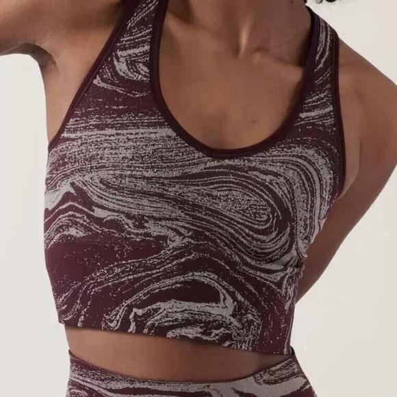 Small - ATHLETA - Aurora Seamless Shine Crop Tank Burgundy Silver Marble NEW - Picture 3 of 4